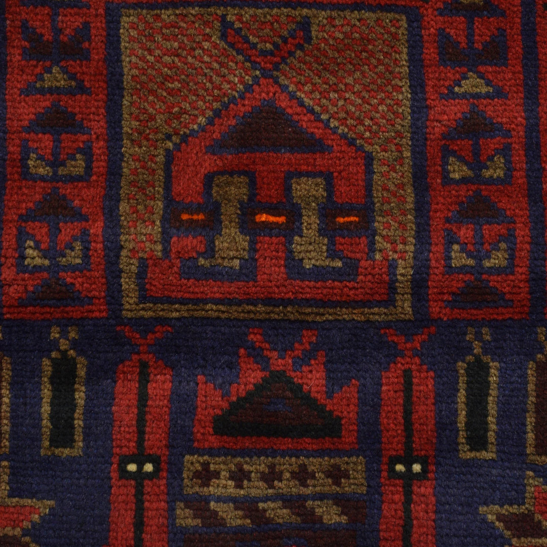 Red Afghan Prayer Rug 3' 3" x 4' 11" Hand-Knotted | No. AL21322