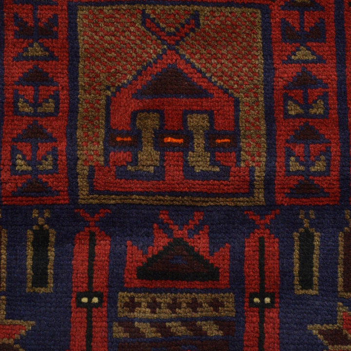 Red Afghan Prayer Rug 3' 3" x 4' 11" Hand-Knotted | No. AL21322