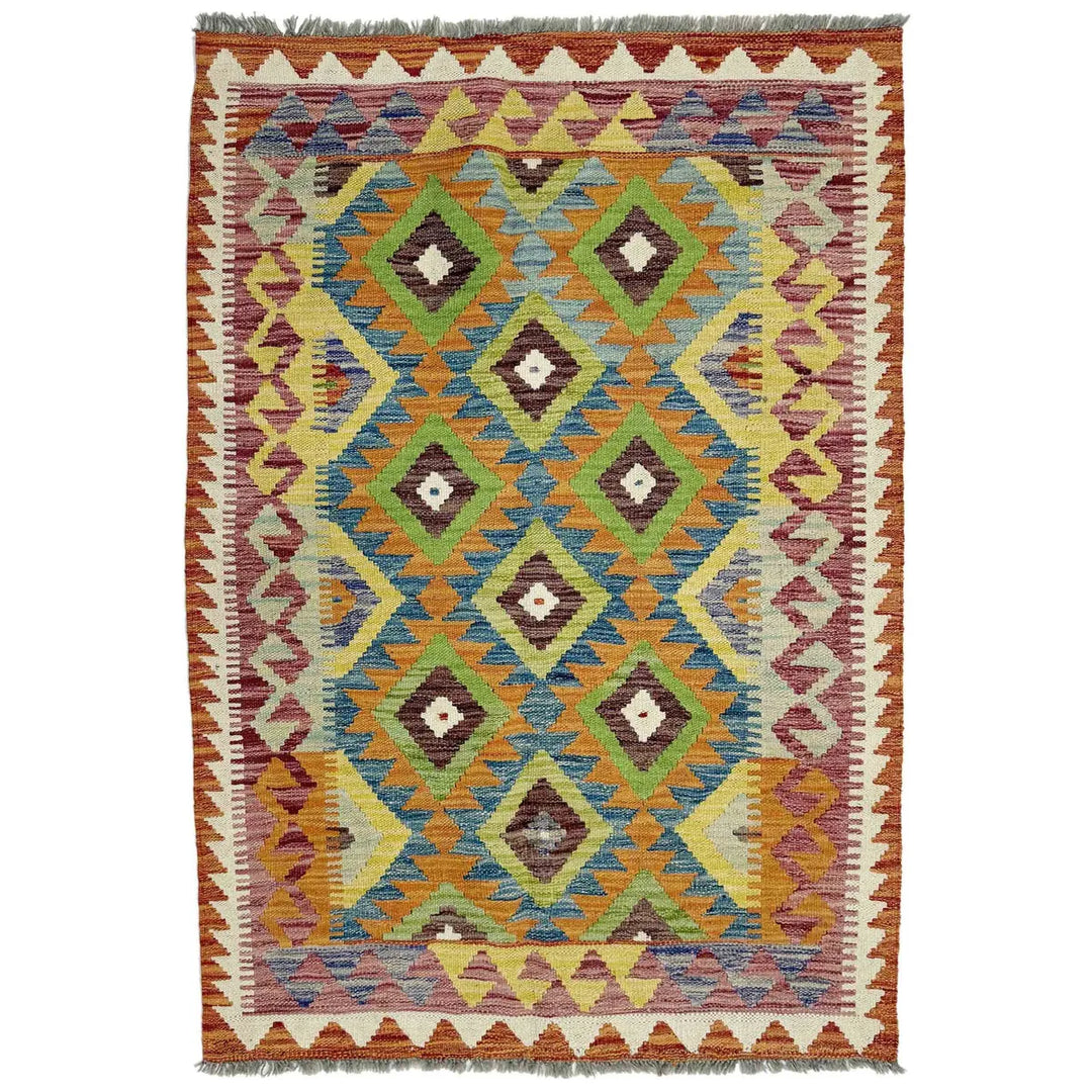 Afghan Vegetable Kilim Rug 3' 5" x 4' 10" Flat-Weave | No. AL213251