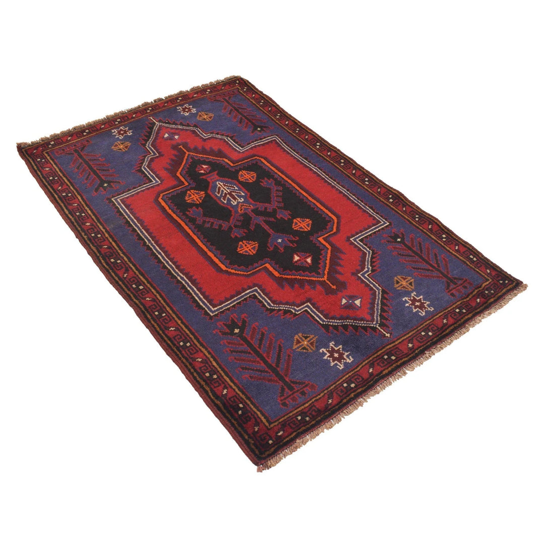 Navy Afghan Baluchi Rug 3' 0" x 4' 9" Hand-Knotted | No. AL21358