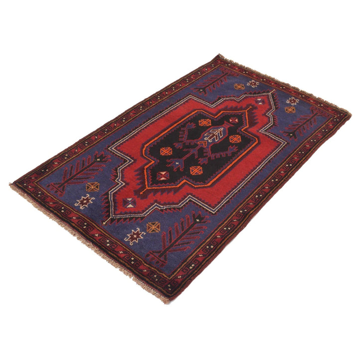 Navy Afghan Baluchi Rug 3' 0" x 4' 9" Hand-Knotted | No. AL21358