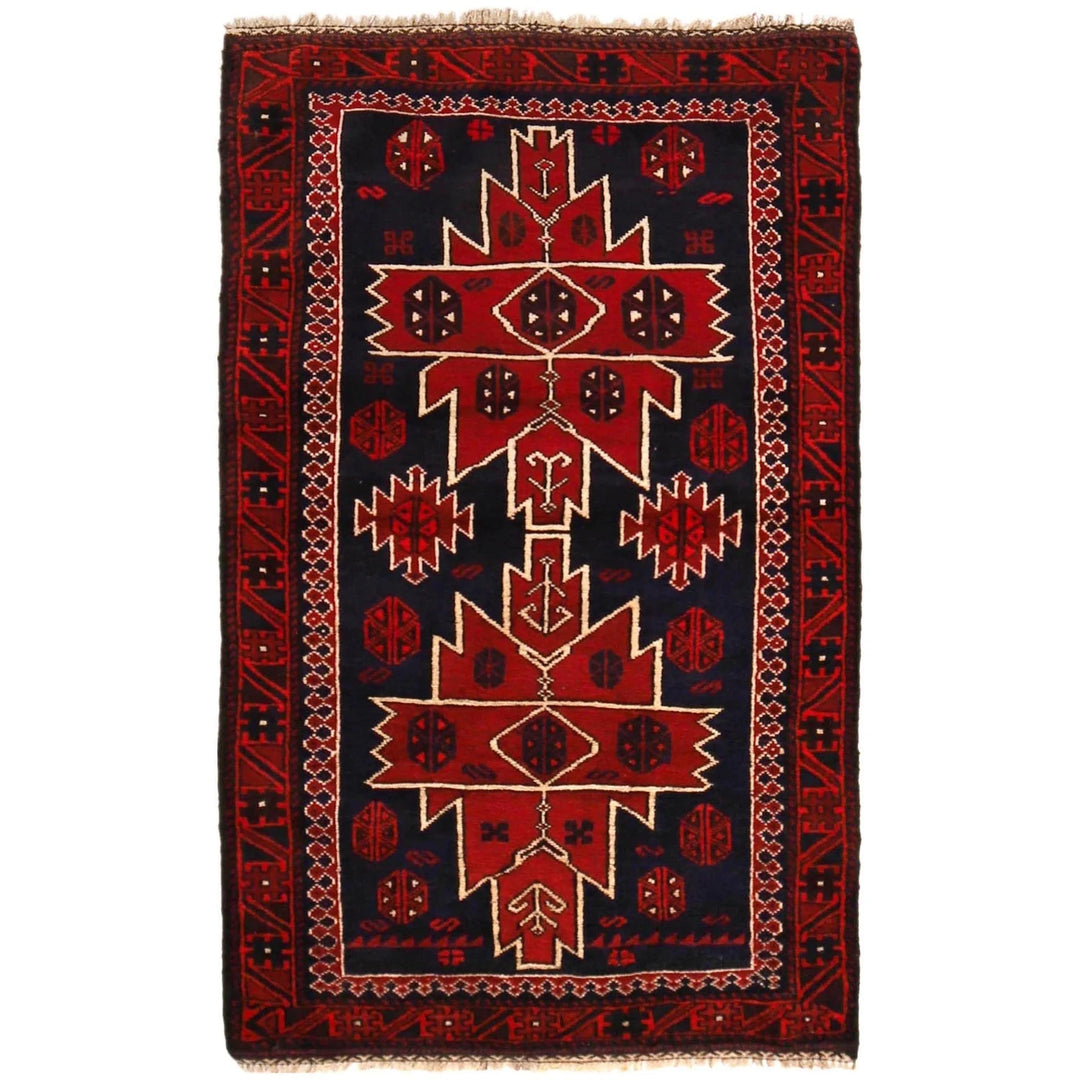Red Afghan Baluchi Rug 2' 11" x 4' 10" Hand-Knotted | No. AL21421
