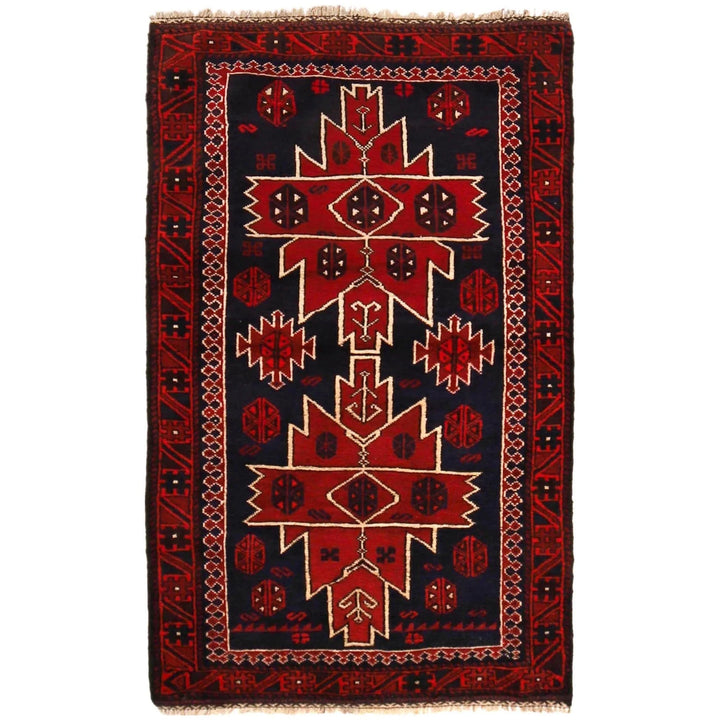 Red Afghan Baluchi Rug 2' 11" x 4' 10" Hand-Knotted | No. AL21421