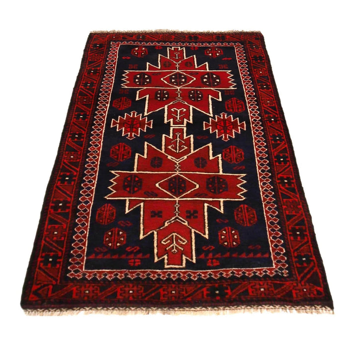 Red Afghan Baluchi Rug 2' 11" x 4' 10" Hand-Knotted | No. AL21421