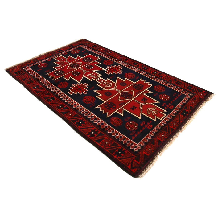 Red Afghan Baluchi Rug 2' 11" x 4' 10" Hand-Knotted | No. AL21421