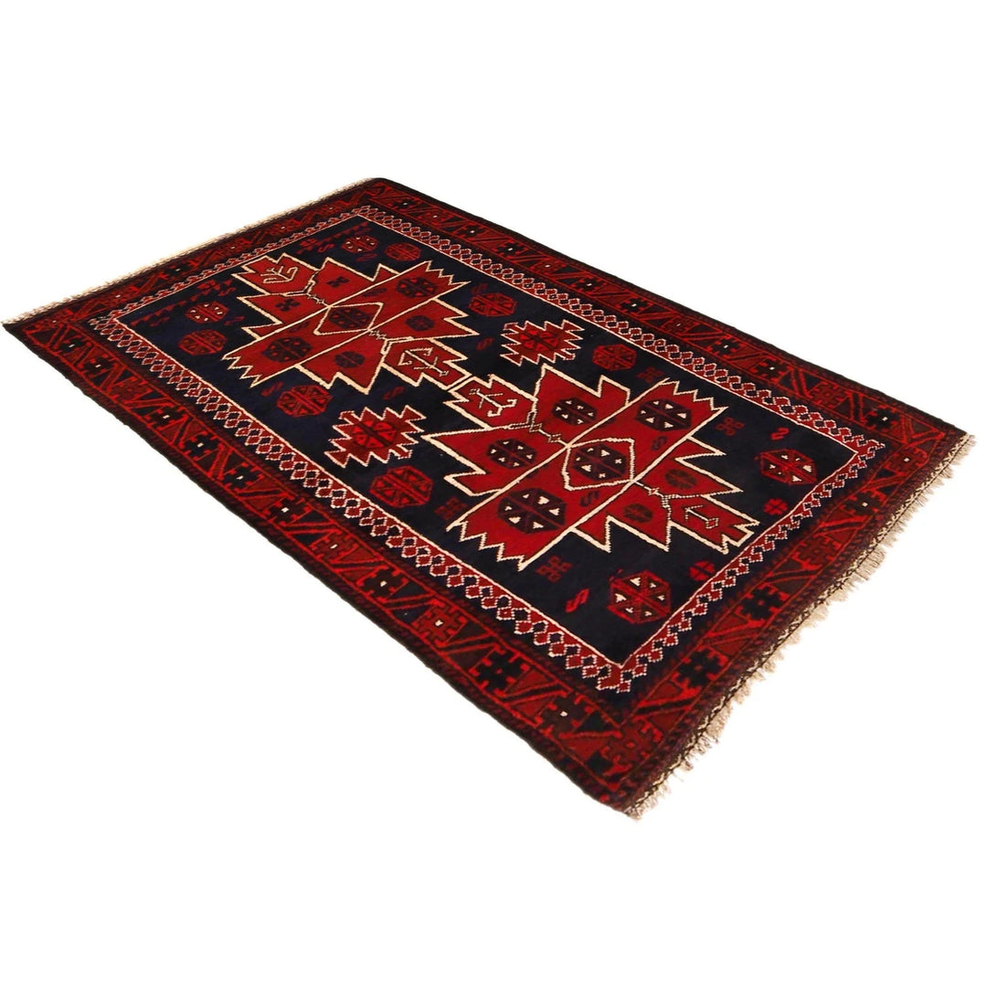 Red Afghan Baluchi Rug 2' 11" x 4' 10" Hand-Knotted | No. AL21421