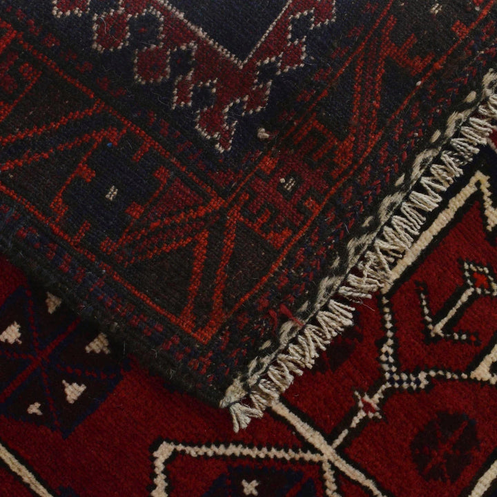 Red Afghan Baluchi Rug 2' 11" x 4' 10" Hand-Knotted | No. AL21421