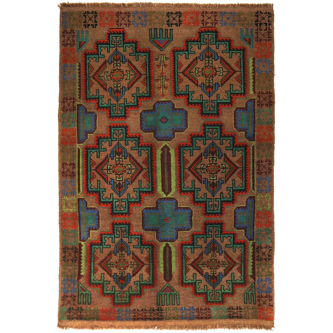 Light Brown Afghan Baluchi Rug 4' 2" x 6' 3" Hand-Knotted | No. AL21467