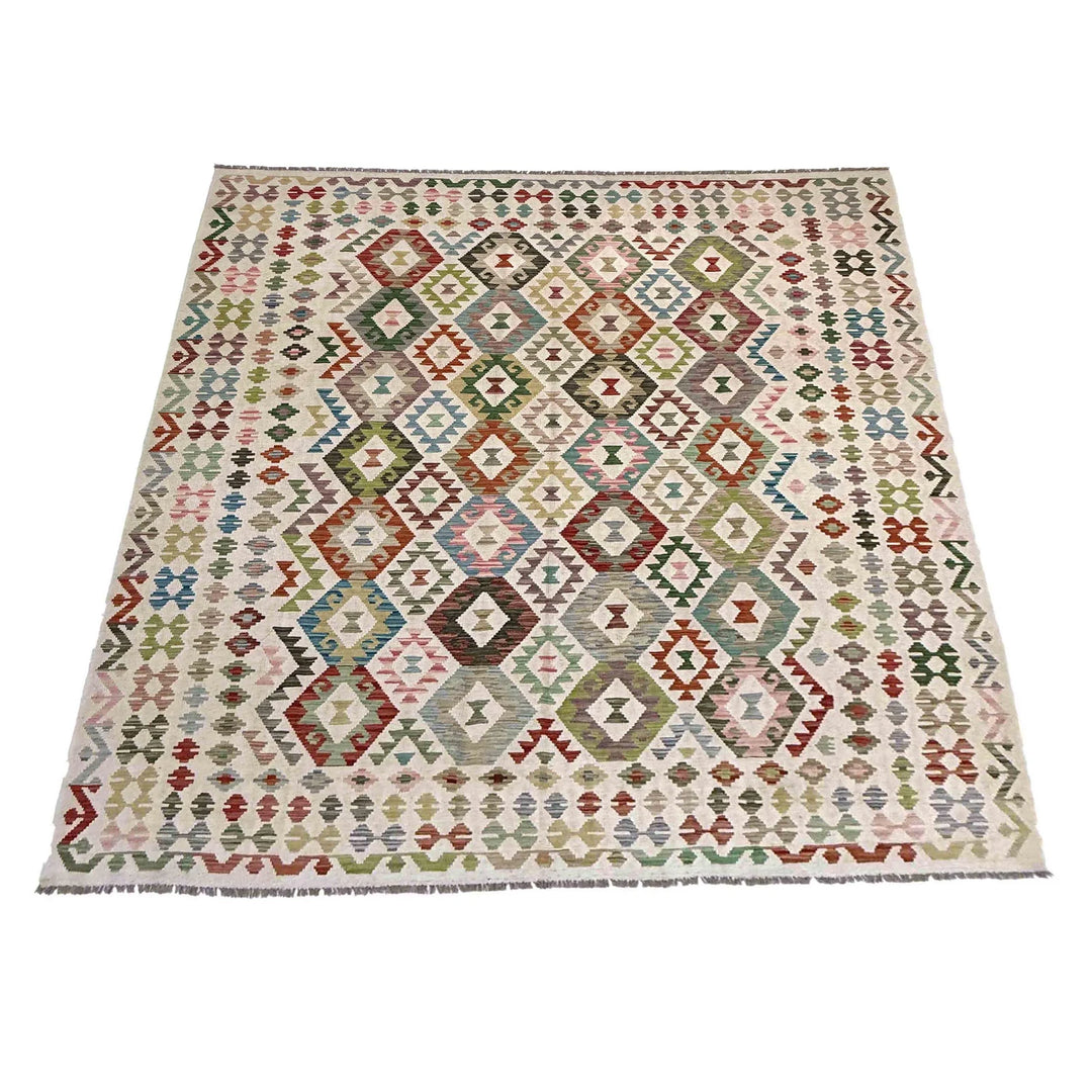 Afghan Vegetable Kilim Rug 8' 2" x 9' 11" Flat-Weave | No. AL215256