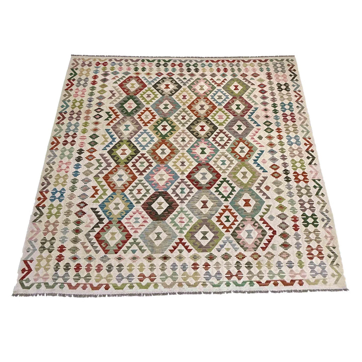 Afghan Vegetable Kilim Rug 8' 2" x 9' 11" Flat-Weave | No. AL215256