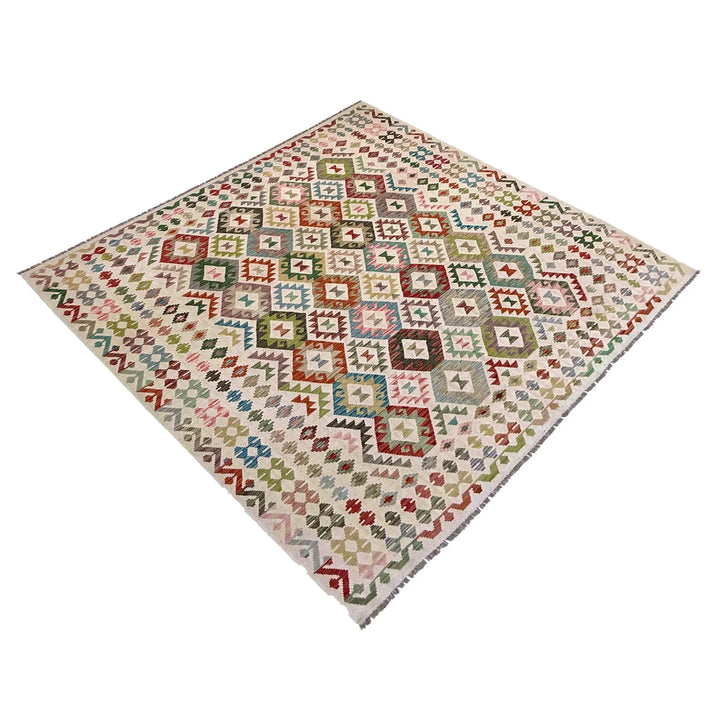 Afghan Vegetable Kilim Rug 8' 2" x 9' 11" Flat-Weave | No. AL215256