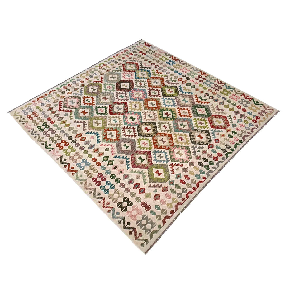Afghan Vegetable Kilim Rug 8' 2" x 9' 11" Flat-Weave | No. AL215256