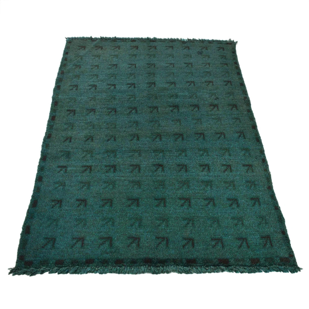 Green Pakistani Overdyed Rug 2' 11" x 4' 4" Hand-Knotted | No. AL21574