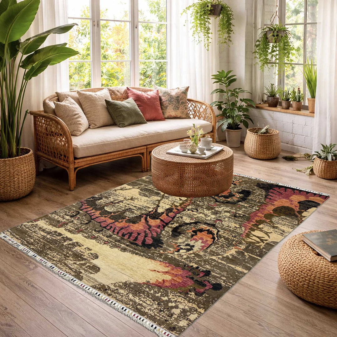 Afghan Gabbeh Rug 4' 9" x 6' 8" Hand-Knotted | No. AL216297