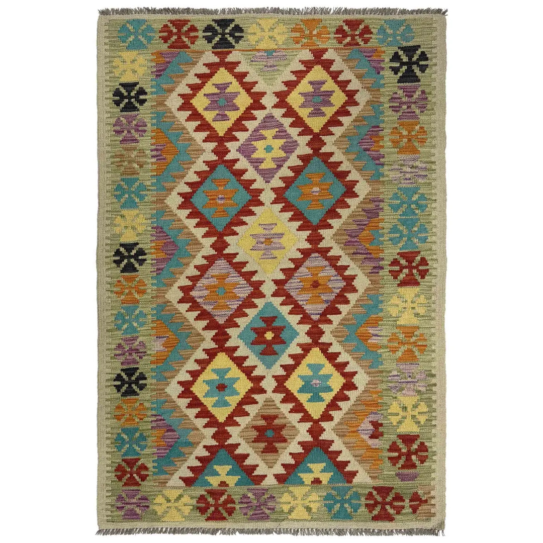 Afghan Vegetable Kilim Rug 3' 3" x 5' 5" Flat-Weave | No. AL216378