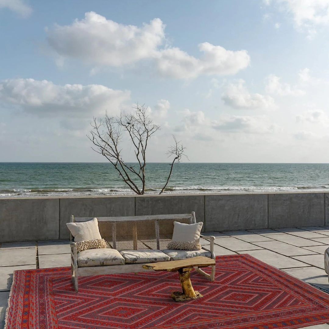 Red Afghan Mashwani Rug 6' 6" x 8' 9" Hand-Knotted | No. AL21733