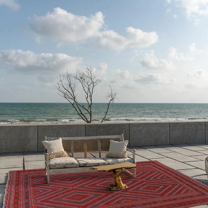 Red Afghan Mashwani Rug 6' 6" x 8' 9" Hand-Knotted | No. AL21733