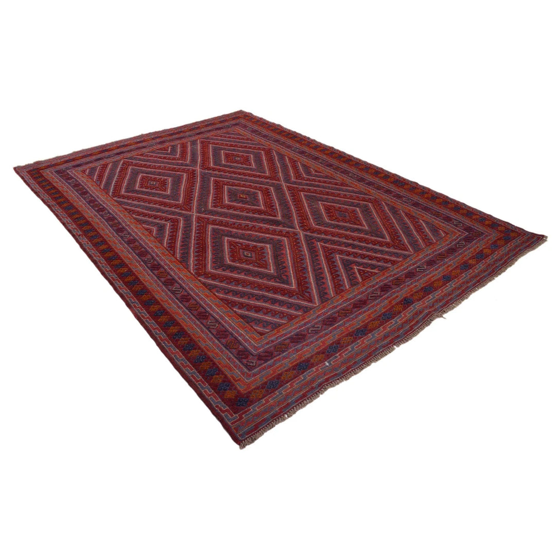 Red Afghan Mashwani Rug 6' 6" x 8' 9" Hand-Knotted | No. AL21733