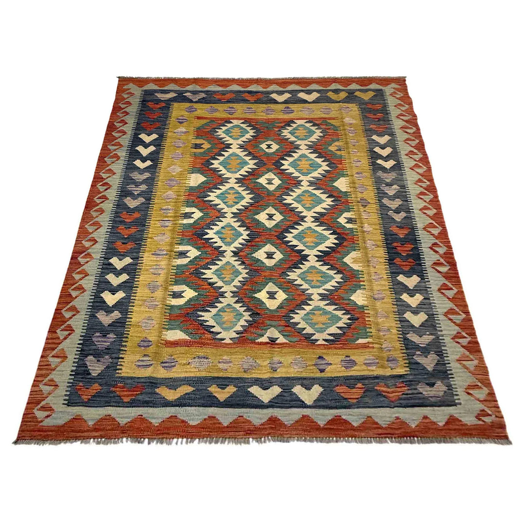 Afghan Vegetable Kilim Rug 5' 10" x 8' 2" Flat-Weave | No. AL217933