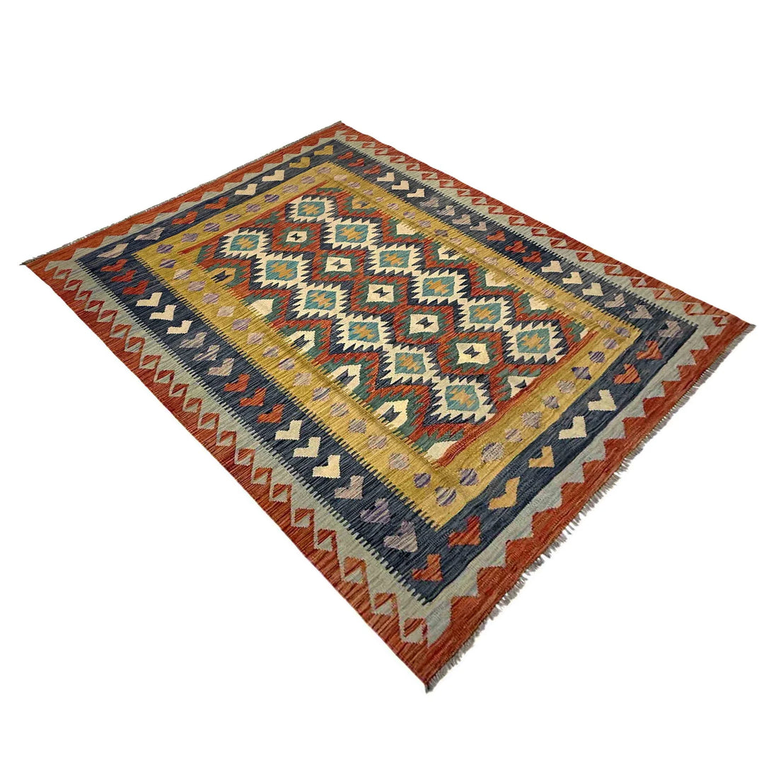 Afghan Vegetable Kilim Rug 5' 10" x 8' 2" Flat-Weave | No. AL217933