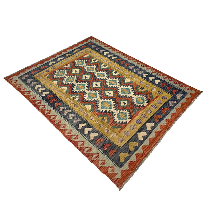 Afghan Vegetable Kilim Rug 5' 10" x 8' 2" Flat-Weave | No. AL217933