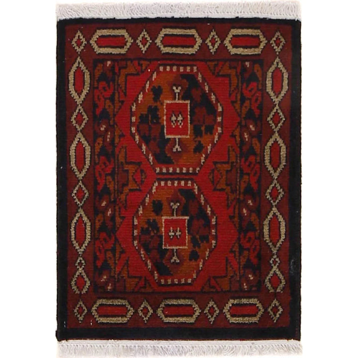 Red Afghan Oriental Doormat 1' 5" x 1' 10" Hand-Knotted | No. AL21798