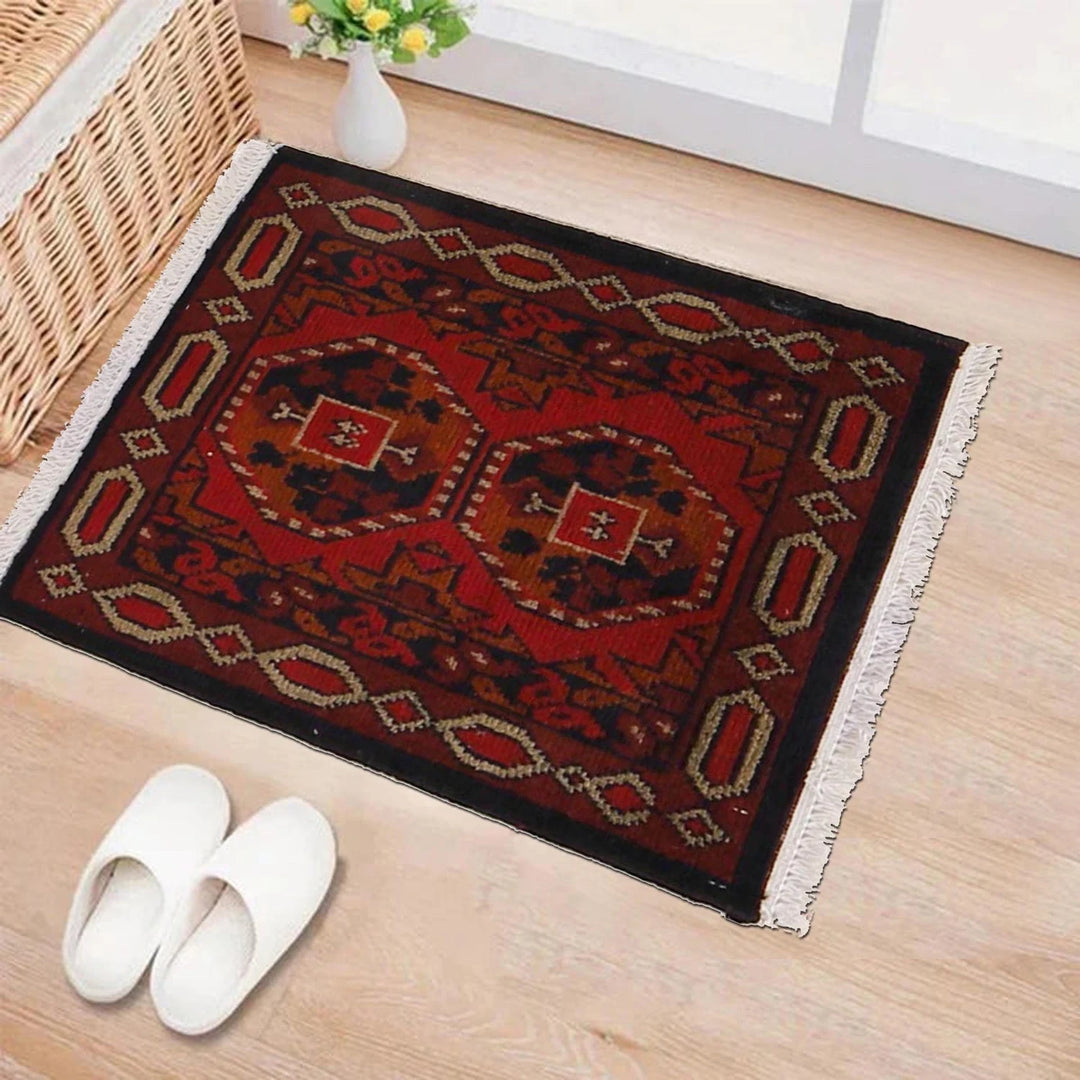 Red Afghan Oriental Doormat 1' 5" x 1' 10" Hand-Knotted | No. AL21798