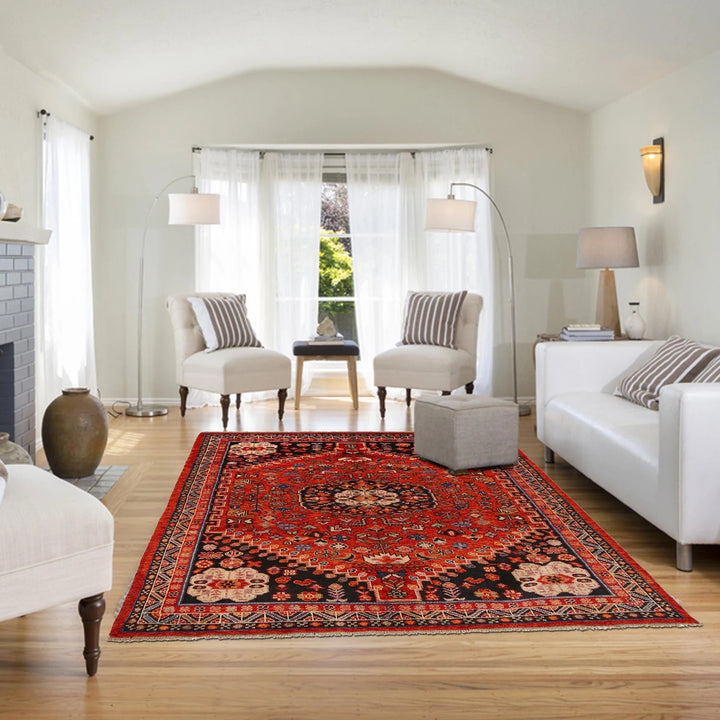 Red Afghan Sherazi Rug 5' 9" x 7' 7" Hand-Knotted | No. AL21809