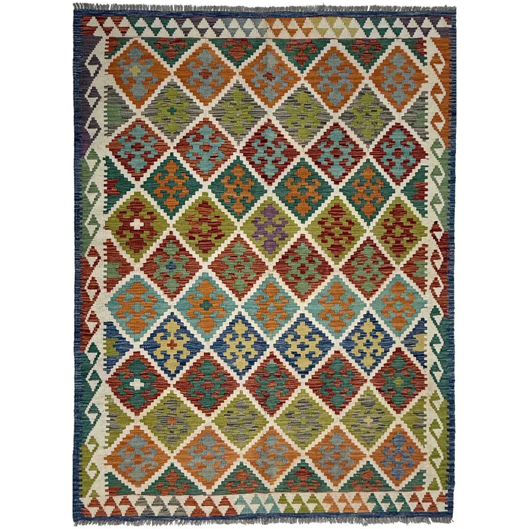 Afghan Kilim Rug 4' 11" x 6' 8" Flat-Weave | No. AL21853
