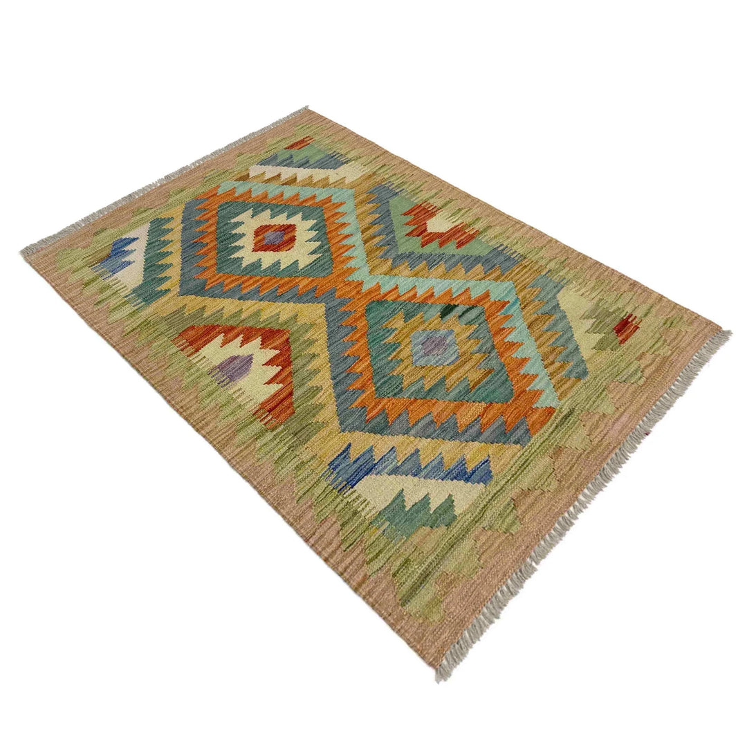 Afghan Vegetable Kilim Rug 2' 8" x 3' 11" Flat-Weave | No. AL218547