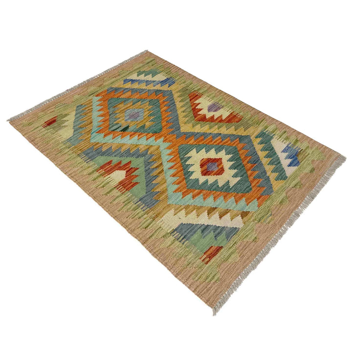 Afghan Vegetable Kilim Rug 2' 8" x 3' 11" Flat-Weave | No. AL218547