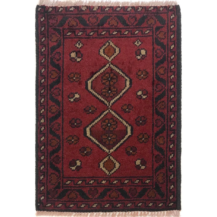 Red Afghan Oriental Doormat 1' 5" x 1' 11" Hand-Knotted | No. AL21890
