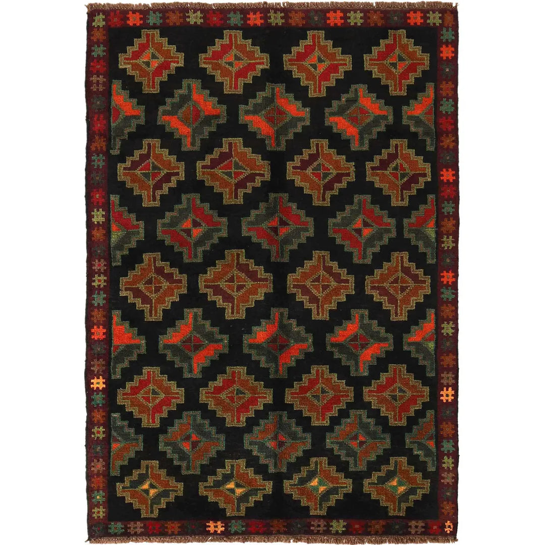 Black Afghan Baluchi Rug 3' 11" x 6' 1" Hand-Knotted | No. AL21898
