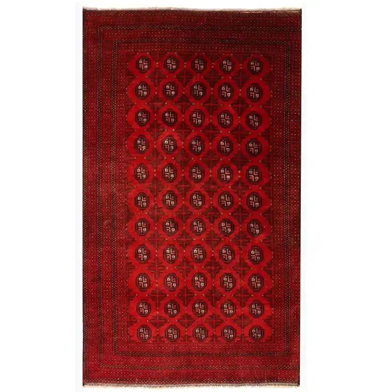 Red Afghan Baluchi Rug 3' 6" x 5' 11" Hand-Knotted | No. AL21901