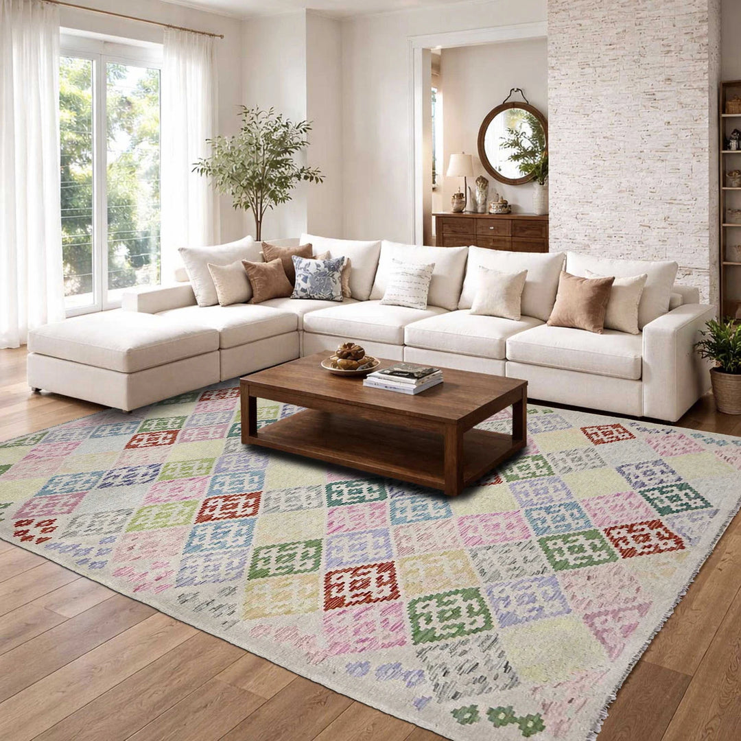 Afghan Kilim Rug 6' 7" x 9' 6" Flat-Weave | No. AL21930
