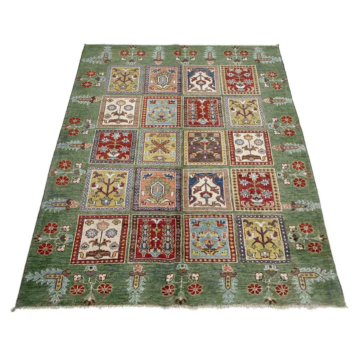 Green Afghan Bakhtiar Rug 4'11" x 7'3" Hand-Knotted | No. AL21953
