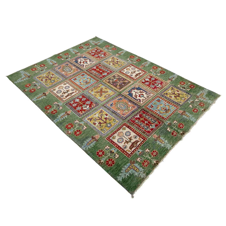 Green Afghan Bakhtiar Rug 4'11" x 7'3" Hand-Knotted | No. AL21953