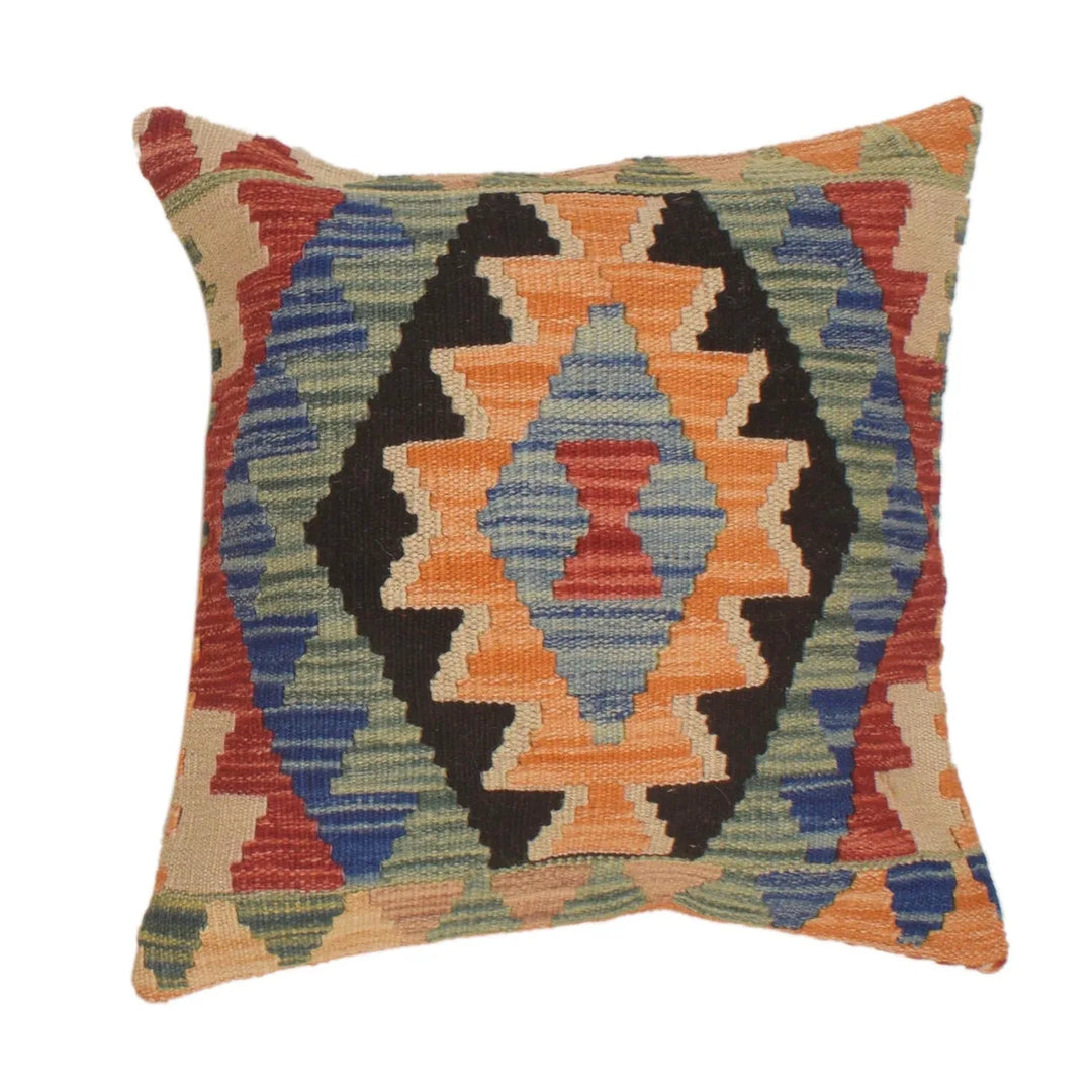 Afghan Kilim Cushion 1' 6" x 1' 6" Flat-Weave | No. AL21957