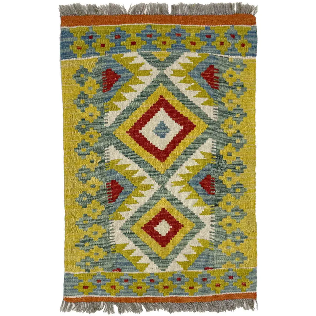 Afghan Vegetable Kilim Rug 2' 0" x 2' 10" Flat-Weave | No. AL220005