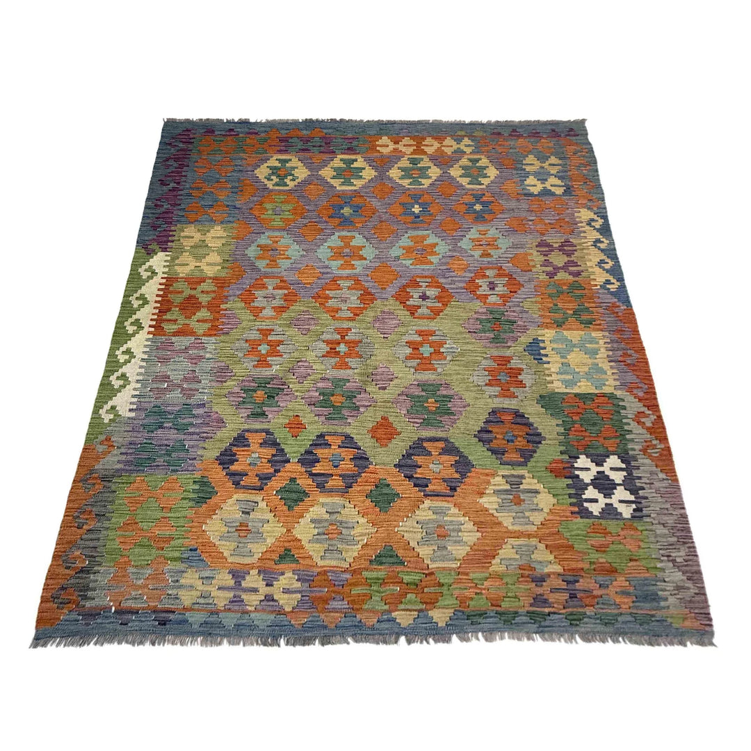 Afghan Vegetable Kilim Rug 5' 9" x 8' 0" Flat-Weave | No. AL220402