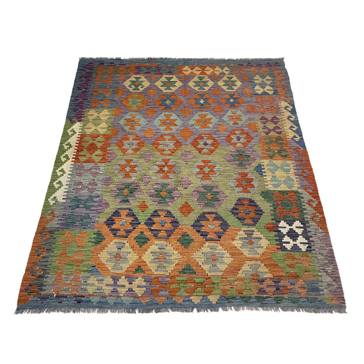 Afghan Vegetable Kilim Rug 5' 9" x 8' 0" Flat-Weave | No. AL220402