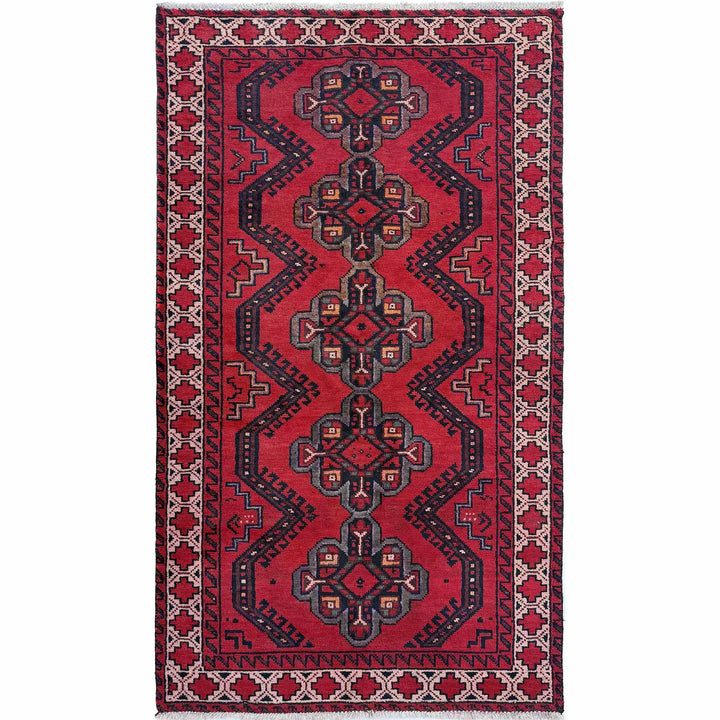 Red Afghan Baluchi Rug 3' 3" x 6' 1" Hand-Knotted | No. AL22069