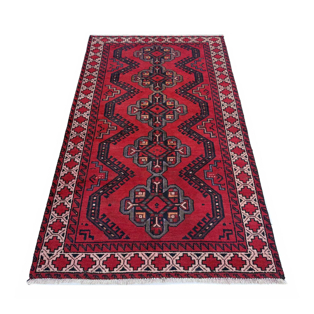 Red Afghan Baluchi Rug 3' 3" x 6' 1" Hand-Knotted | No. AL22069
