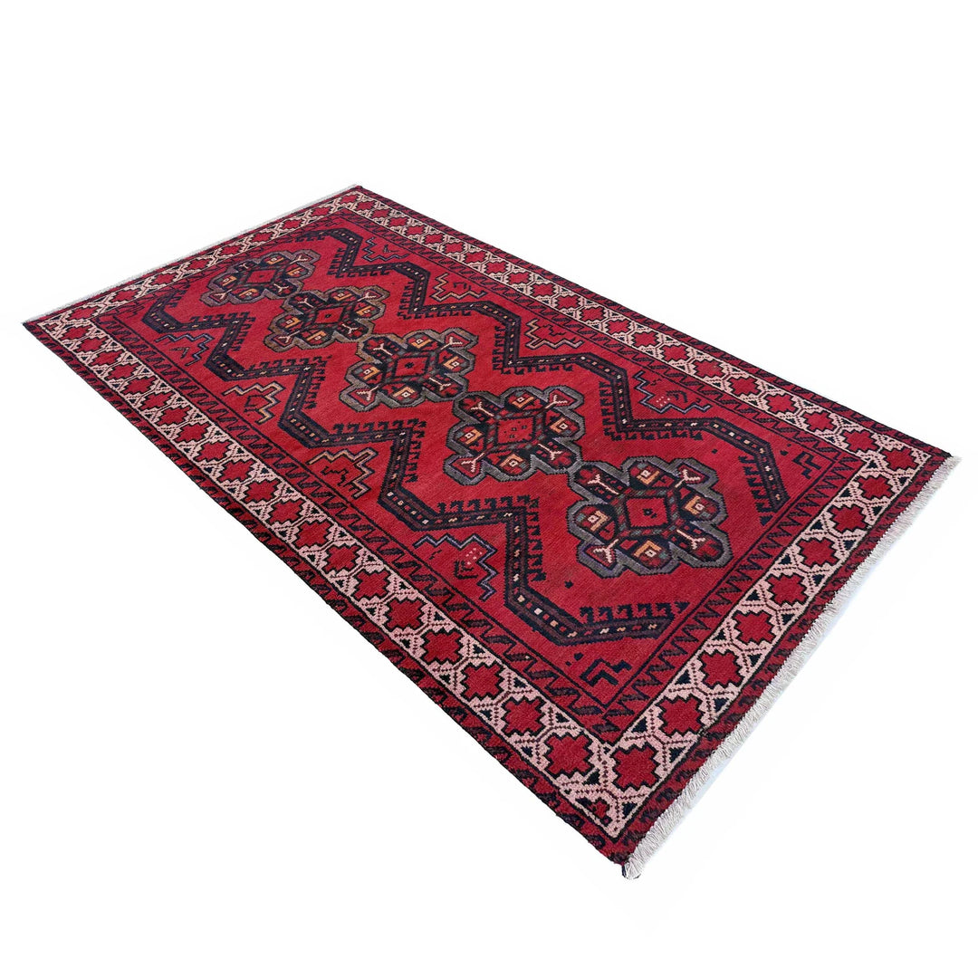 Red Afghan Baluchi Rug 3' 3" x 6' 1" Hand-Knotted | No. AL22069