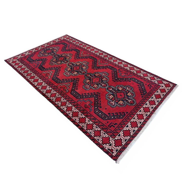 Red Afghan Baluchi Rug 3' 3" x 6' 1" Hand-Knotted | No. AL22069