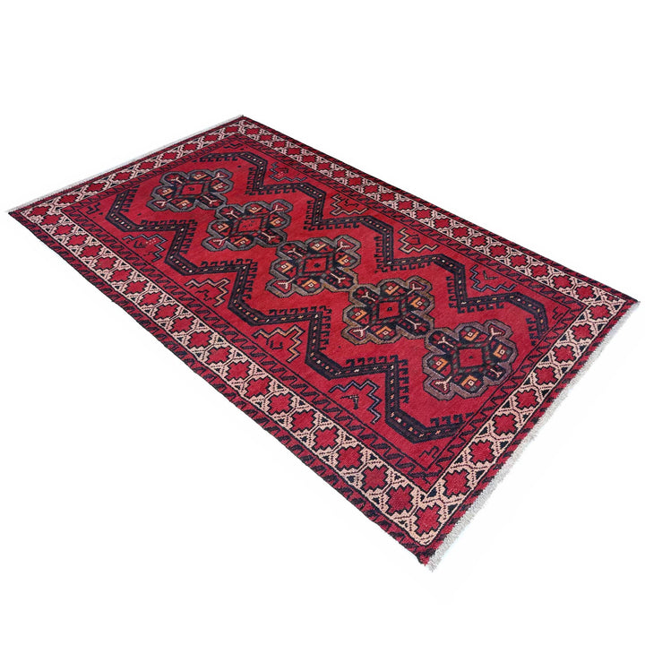 Red Afghan Baluchi Rug 3' 3" x 6' 1" Hand-Knotted | No. AL22069