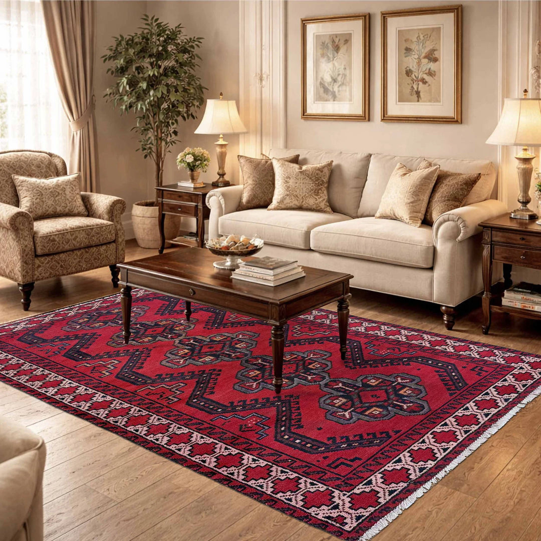Red Afghan Baluchi Rug 3' 3" x 6' 1" Hand-Knotted | No. AL22069