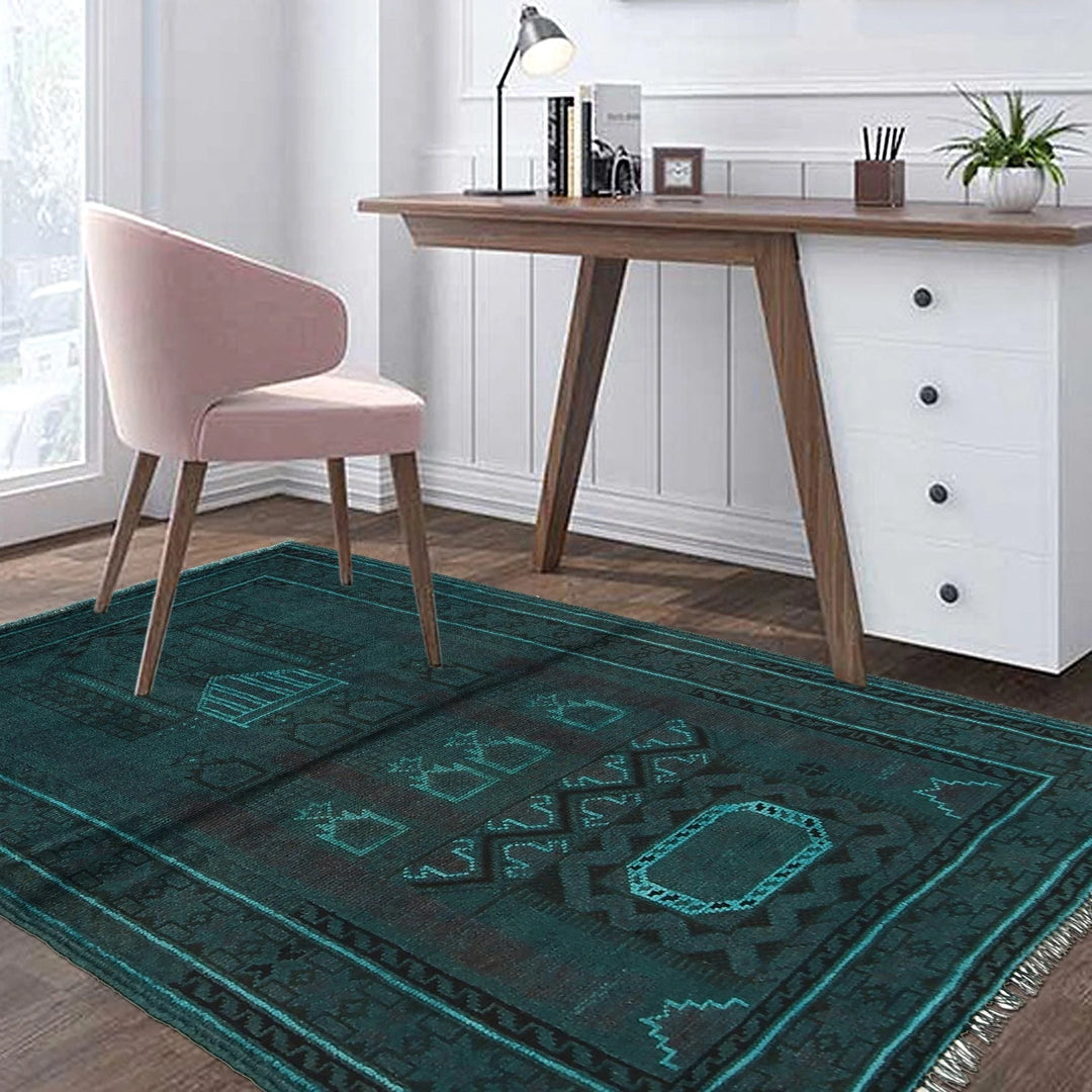 Green Pakistani Overdye Rug 3' 1" x 4' 8" Hand-Knotted | No. AL22148