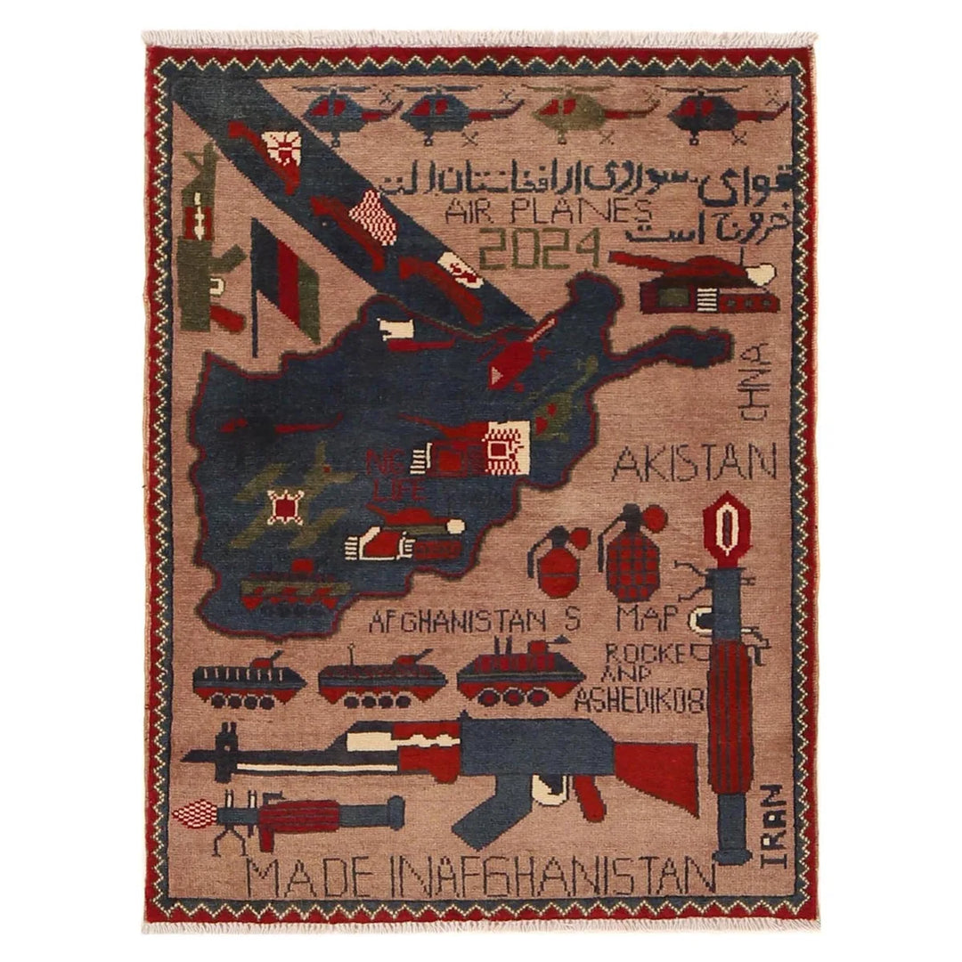 Afghan War Rug 2' 7" x 3' 11" Hand-Knotted | No. AL22158