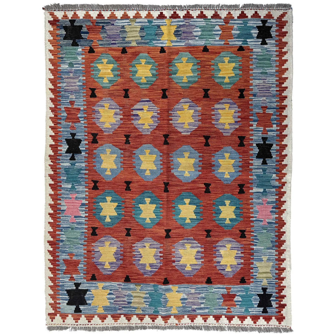 Afghan Vegetable Kilim Rug 4' 9" x 6' 6" Flat-Weave | No. AL22202